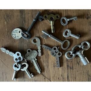 Small VTG Open Barrel Skeleton Key Lot of 13 Antique Original - Bronze, Yale, +